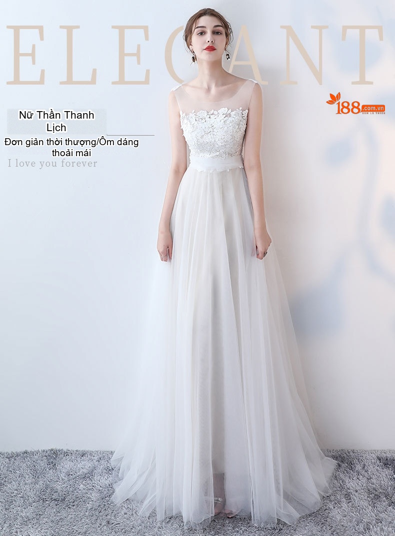Váy Dạ Hội Nữ Dáng Dài Ren Thanh Lịch Trang Trọng Màu Trắng chi tiết 1