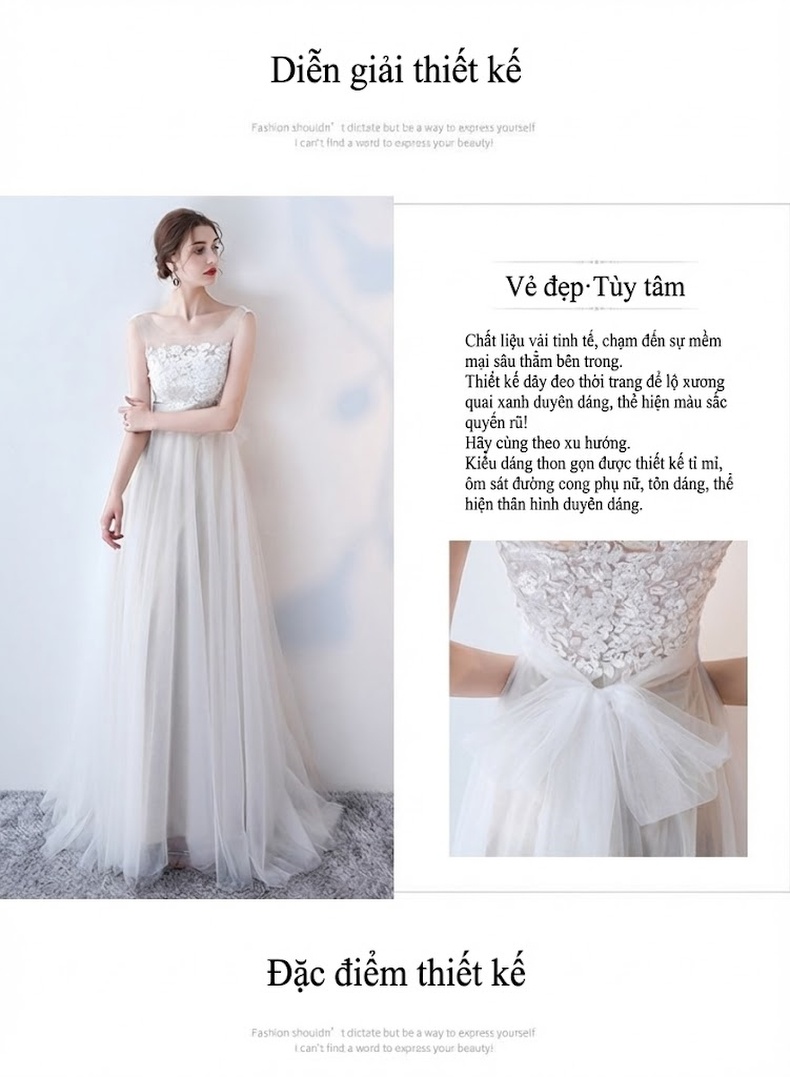 Váy Dạ Hội Nữ Dáng Dài Ren Thanh Lịch Trang Trọng Màu Trắng chi tiết 2