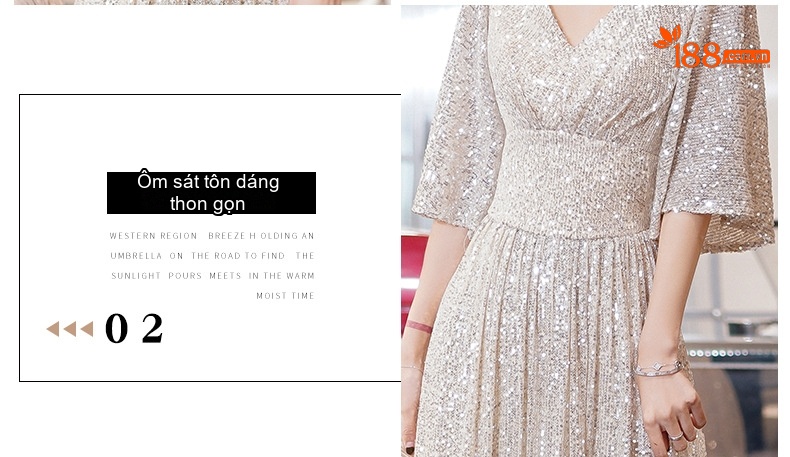 Váy Dạ Hội Nữ Dáng Dài Tay Lỡ Thiết Kế Sang Trọng Màu Vàng Be chi tiết 15