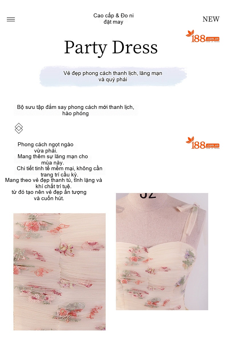 Váy Dạ Hội Nữ Dáng Xòe Hai Dây Họa Tiết Hoa Thanh Lịch Màu Trắng Kem, Đen chi tiết 2