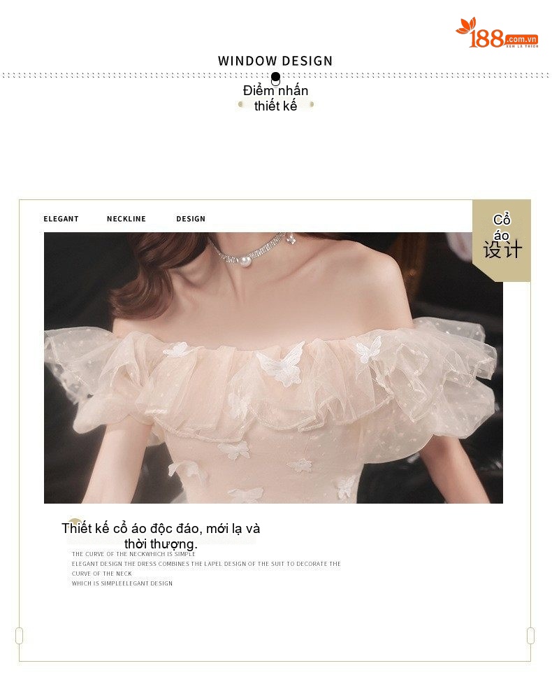 Váy Dạ Hội Nữ Dáng Xòe Hở Vai Phong Cách Tiên Nữ Màu Kem chi tiết 3