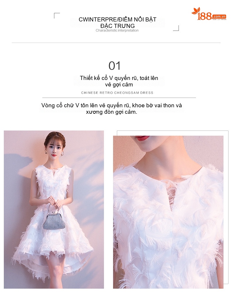 Váy Dạ Hội Nữ Dự Tiệc Kiểu Dáng Tiểu Thư Dáng Ngắn Màu Trắng, Hồng, Đỏ... chi tiết 2