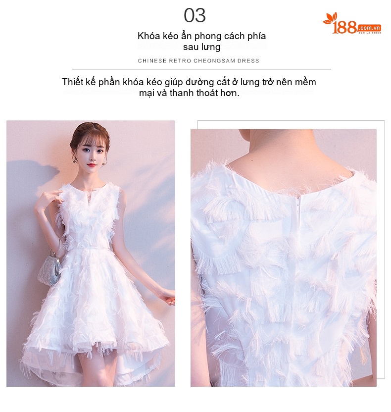 Váy Dạ Hội Nữ Dự Tiệc Kiểu Dáng Tiểu Thư Dáng Ngắn Màu Trắng, Hồng, Đỏ... chi tiết 3