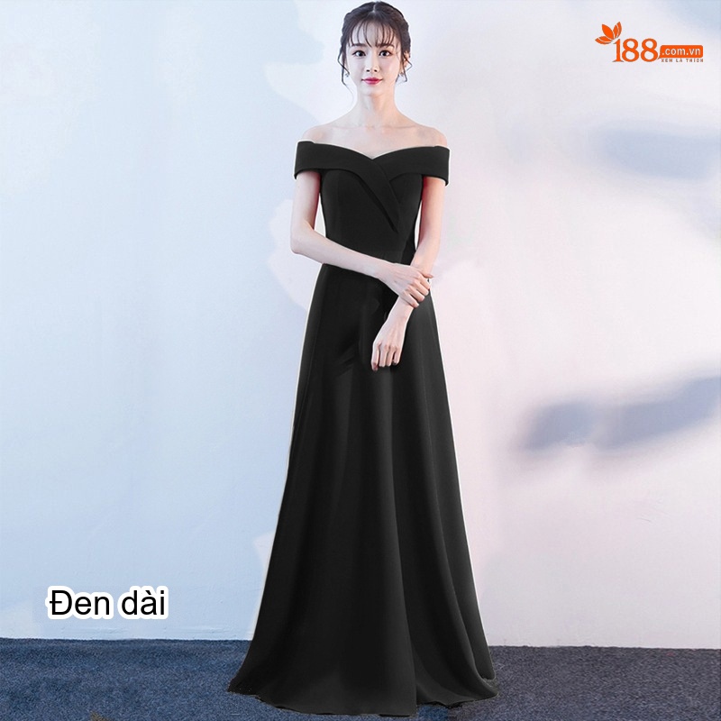 Váy Dạ Hội Nữ Hở Vai Dáng Dài Dự Tiệc Cưới Màu Đỏ, Đen