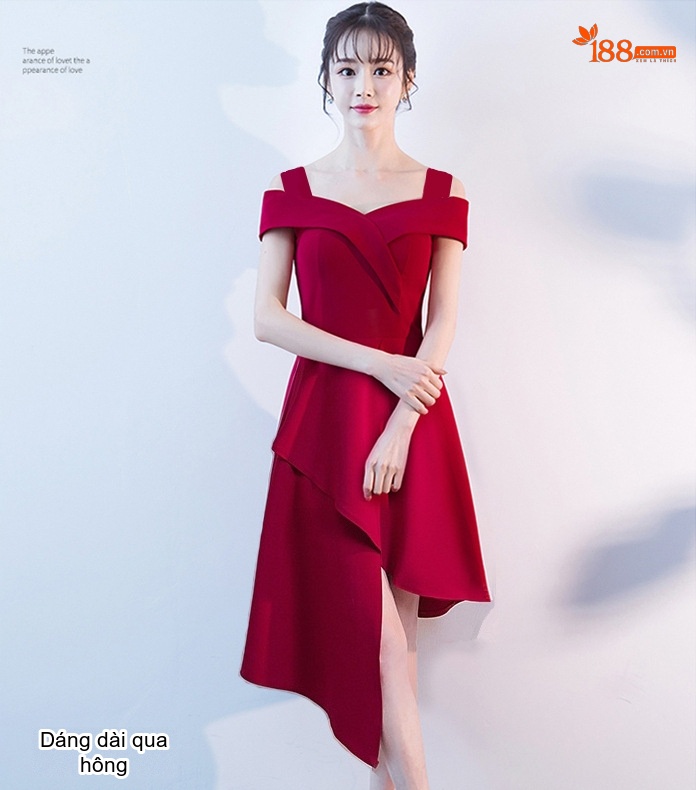 Váy Dạ Hội Nữ Hở Vai Dáng Dài Dự Tiệc Cưới Màu Đỏ, Đen