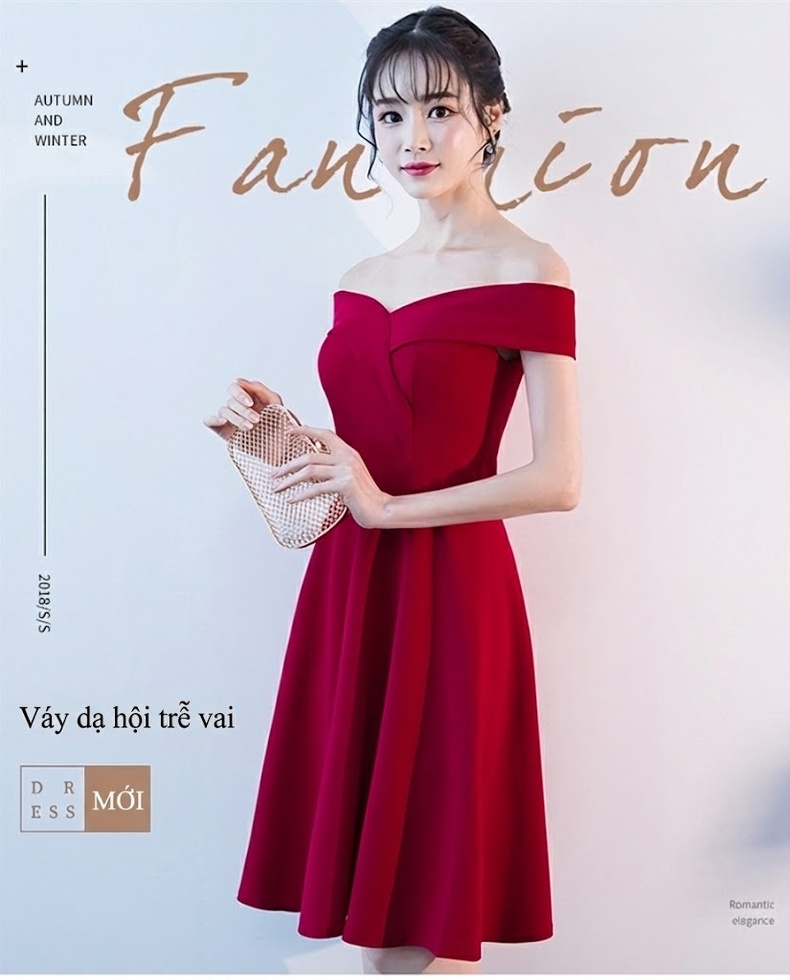 Váy Dạ Hội Nữ Hở Vai Dáng Dài Dự Tiệc Cưới Màu Đỏ, Đen chi tiết 1