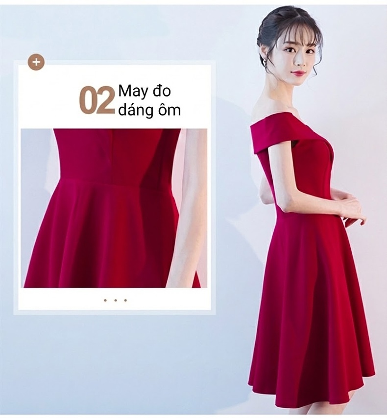 Váy Dạ Hội Nữ Hở Vai Dáng Dài Dự Tiệc Cưới Màu Đỏ, Đen chi tiết 3