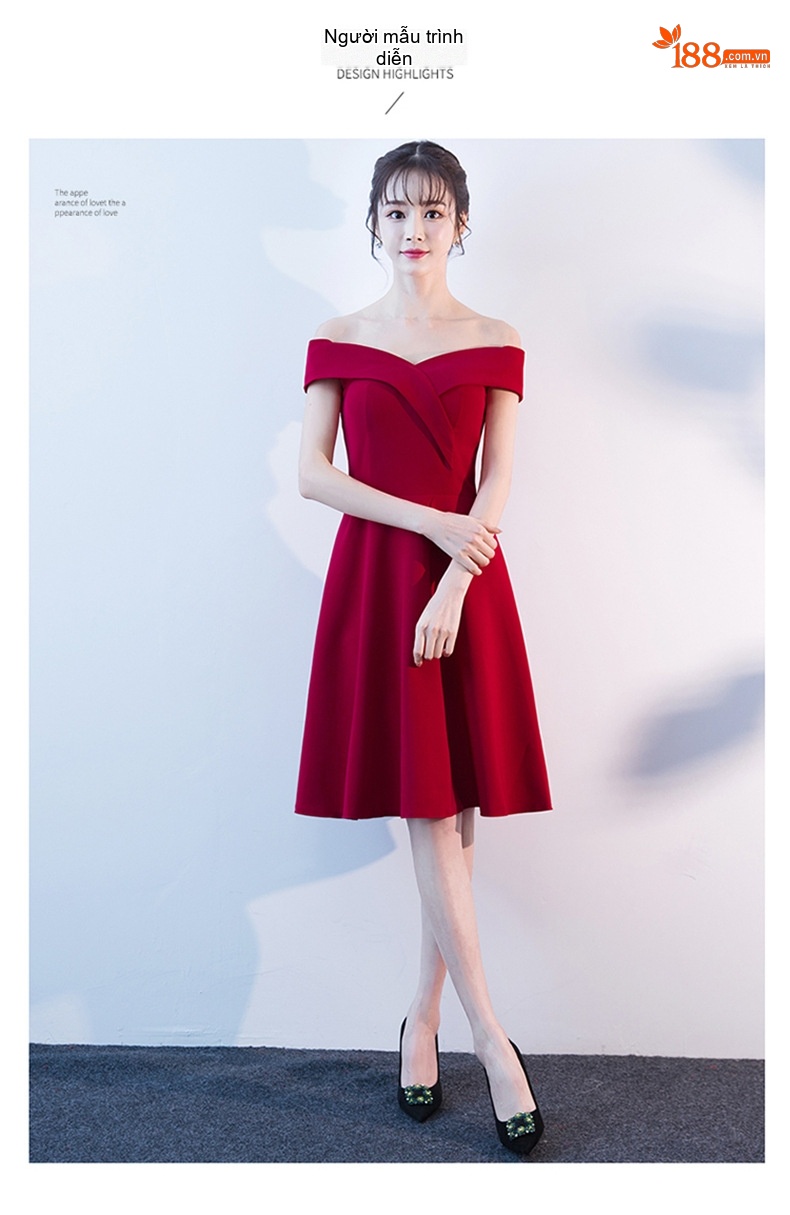 Váy Dạ Hội Nữ Hở Vai Dáng Dài Dự Tiệc Cưới Màu Đỏ, Đen chi tiết 5