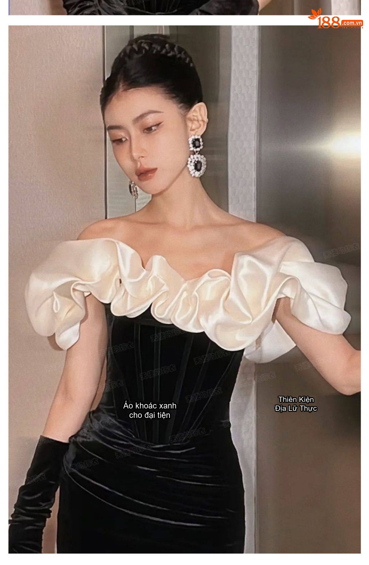 Váy Dạ Hội Nữ Hở Vai Ôm Dáng Màu Đen Trắng chi tiết 4