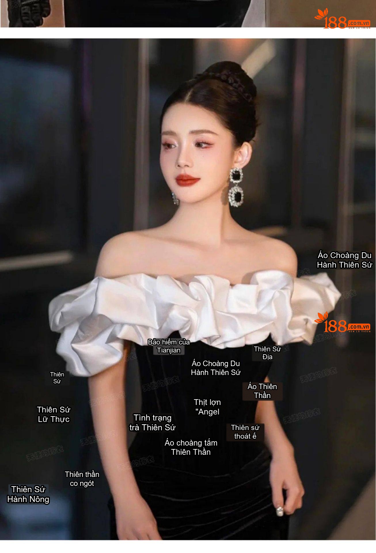 Váy Dạ Hội Nữ Hở Vai Ôm Dáng Màu Đen Trắng chi tiết 20