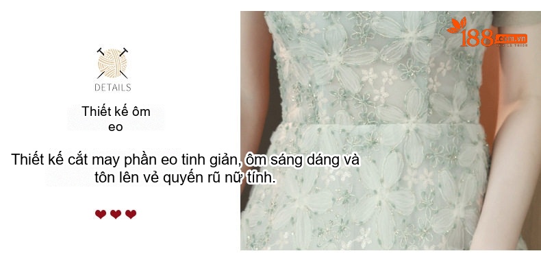 Váy Dạ Hội Nữ Lụa Mỏng Tay Bồng Dáng Dài Màu Xanh Lá chi tiết 4