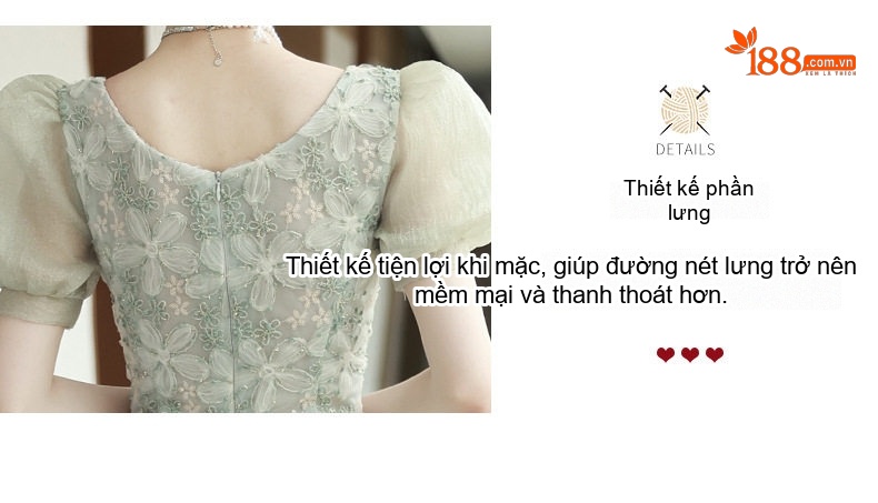Váy Dạ Hội Nữ Lụa Mỏng Tay Bồng Dáng Dài Màu Xanh Lá chi tiết 5