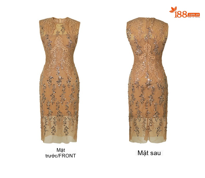 Váy Dạ Hội Nữ Lưới Kim Sa Thiết Kế Pháp Ôm Dáng Màu Be chi tiết 5