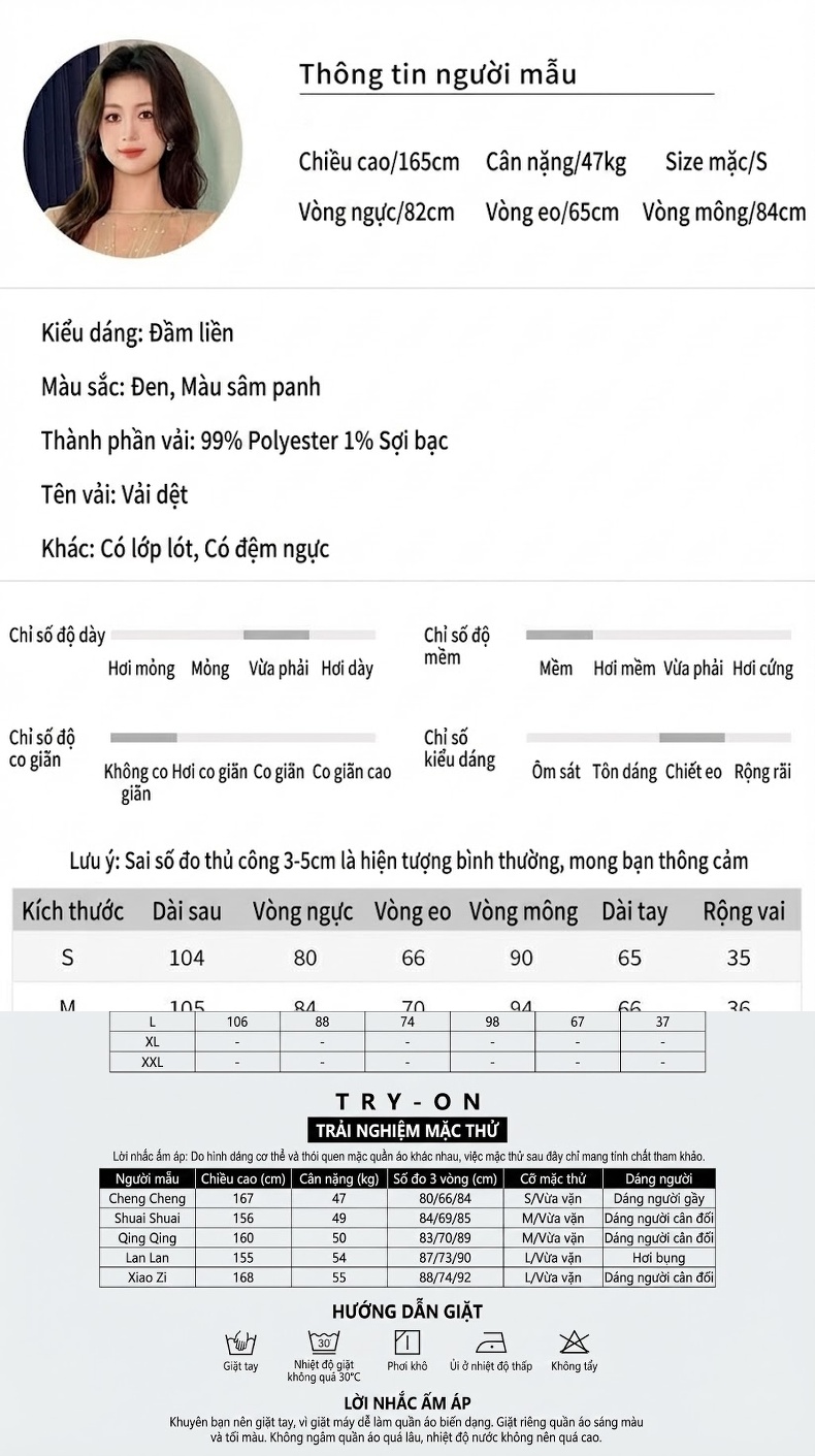 Váy Dạ Hội Nữ Lưới Thiết Kế Ôm Hông Phong Cách Thời Trang Gợi Cảm Màu Đen, Kem chi tiết 2