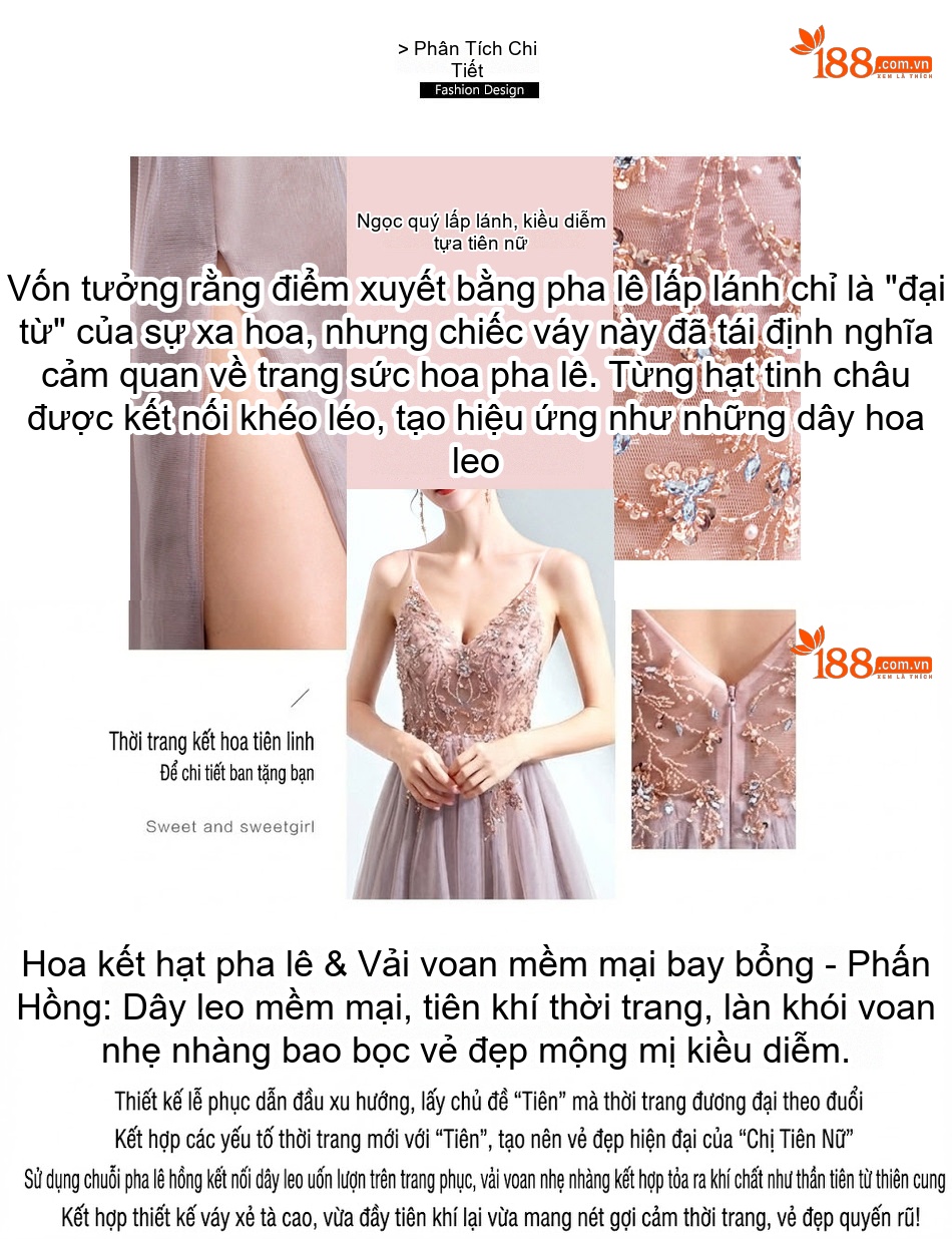 Váy Dạ Hội Nữ Màu Hồng Xẻ Cao Dự Tiệc Cưới chi tiết 6