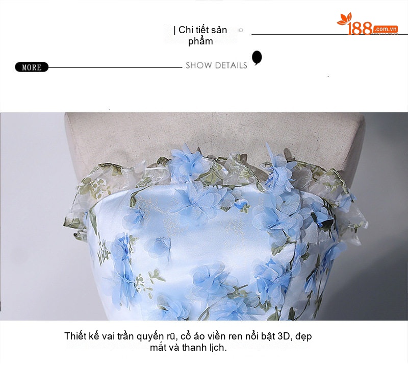Váy Dạ Hội Nữ Pháp Bồng Bềnh Dáng Công Chúa Chụp Ảnh Cưới Phong Cách Nghệ Thuật Màu Xanh Dương chi tiết 11