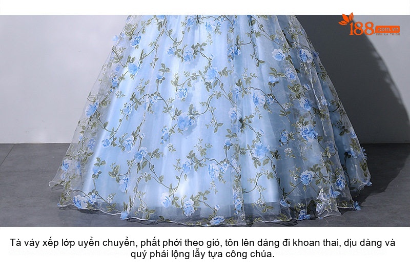 Váy Dạ Hội Nữ Pháp Bồng Bềnh Dáng Công Chúa Chụp Ảnh Cưới Phong Cách Nghệ Thuật Màu Xanh Dương chi tiết 14