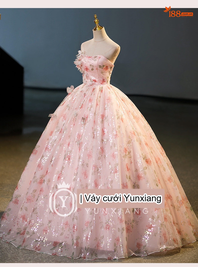 Váy Dạ Hội Nữ Pháp Sang Trọng Cao Cấp Dáng Xòe Công Chúa Màu Hồng chi tiết 12