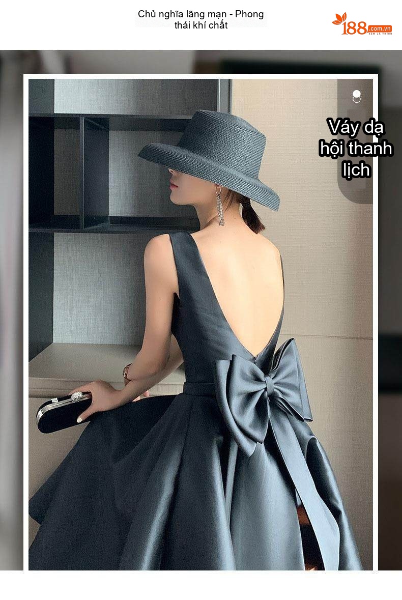 Váy Dạ Hội Nữ Phong Cách Hepburn Dự Tiệc Sinh Nhật dáng chữ A Chiết Eo Màu Đen chi tiết 1