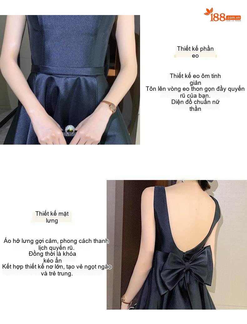 Váy Dạ Hội Nữ Phong Cách Hepburn Dự Tiệc Sinh Nhật dáng chữ A Chiết Eo Màu Đen chi tiết 6