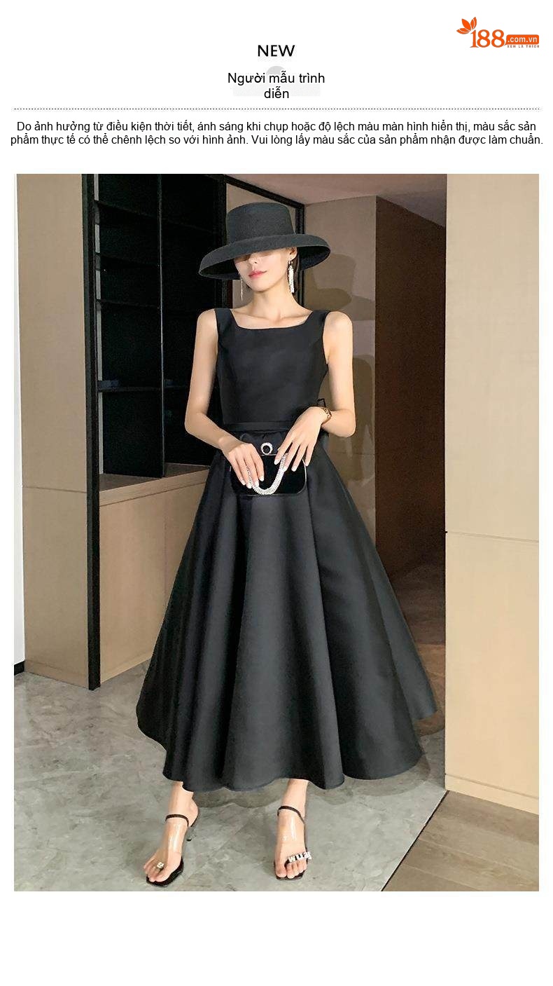 Váy Dạ Hội Nữ Phong Cách Hepburn Dự Tiệc Sinh Nhật dáng chữ A Chiết Eo Màu Đen chi tiết 8