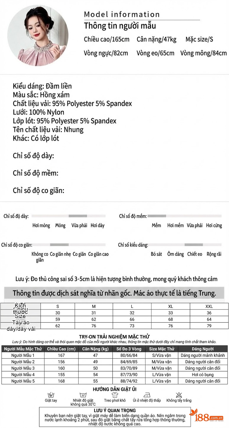 Váy Dạ Hội Nữ Tay Dài Cổ Tròn Đính Kim Sa Eo Ôm Dáng đuôi cá Chất Liệu Nhung Màu Hồng chi tiết 2