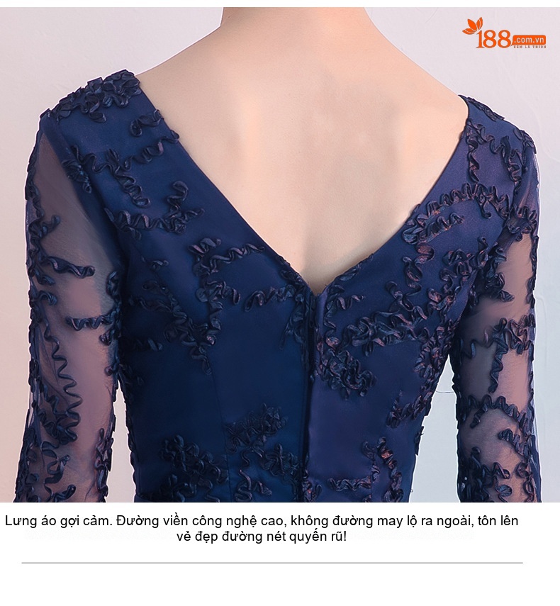 Váy Dạ Hội Nữ Tay Lỡ Dáng Dài Thanh Lịch Màu Xanh Navy, Đỏ, Đen chi tiết 14