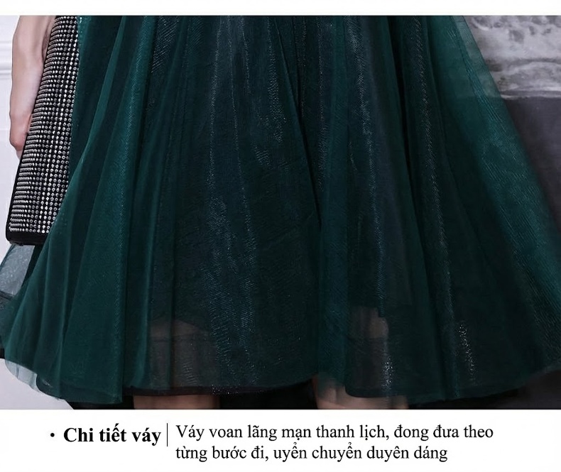 Váy Dạ Hội Nữ Xòe Ngắn Cao Cấp Dự Tiệc Sang Trọng Màu Xanh chi tiết 18