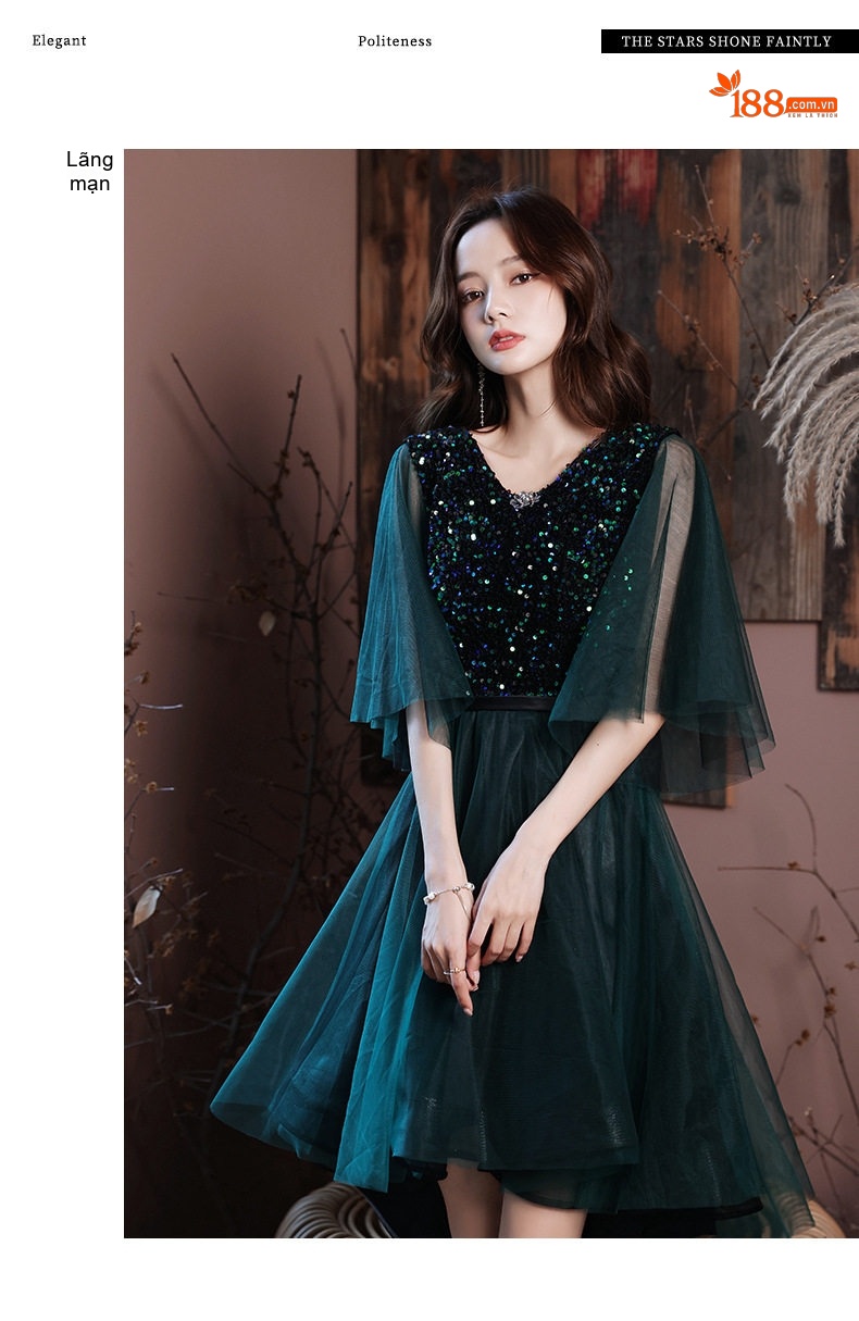 Váy Dạ Hội Nữ Xòe Ngắn Cao Cấp Dự Tiệc Sang Trọng Màu Xanh chi tiết 9