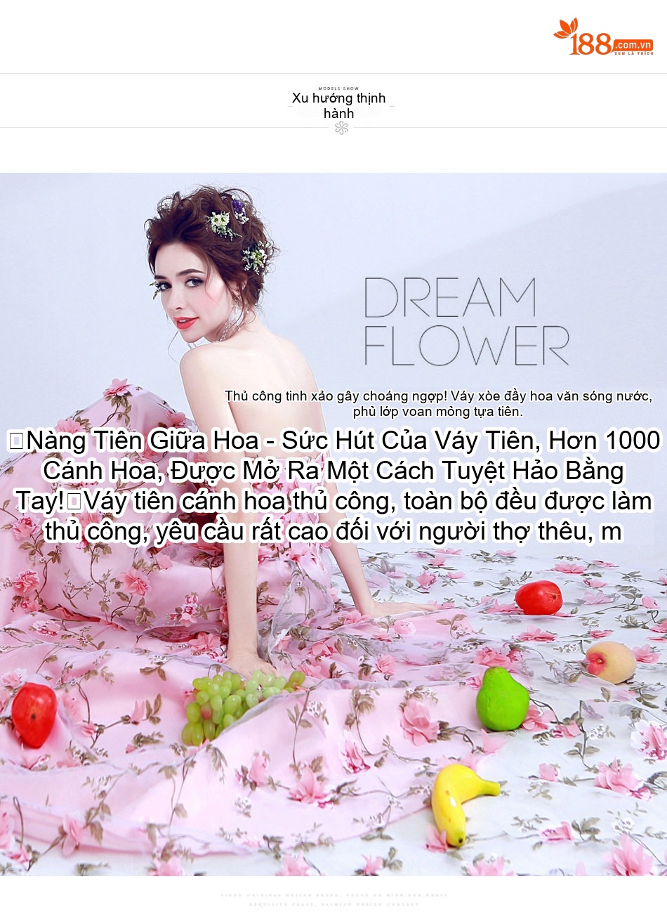 Váy Dạ Hội/Tiệc Cưới Màu Hồng Đính Hoa 3D Phong Cách Hàn Quốc chi tiết 6