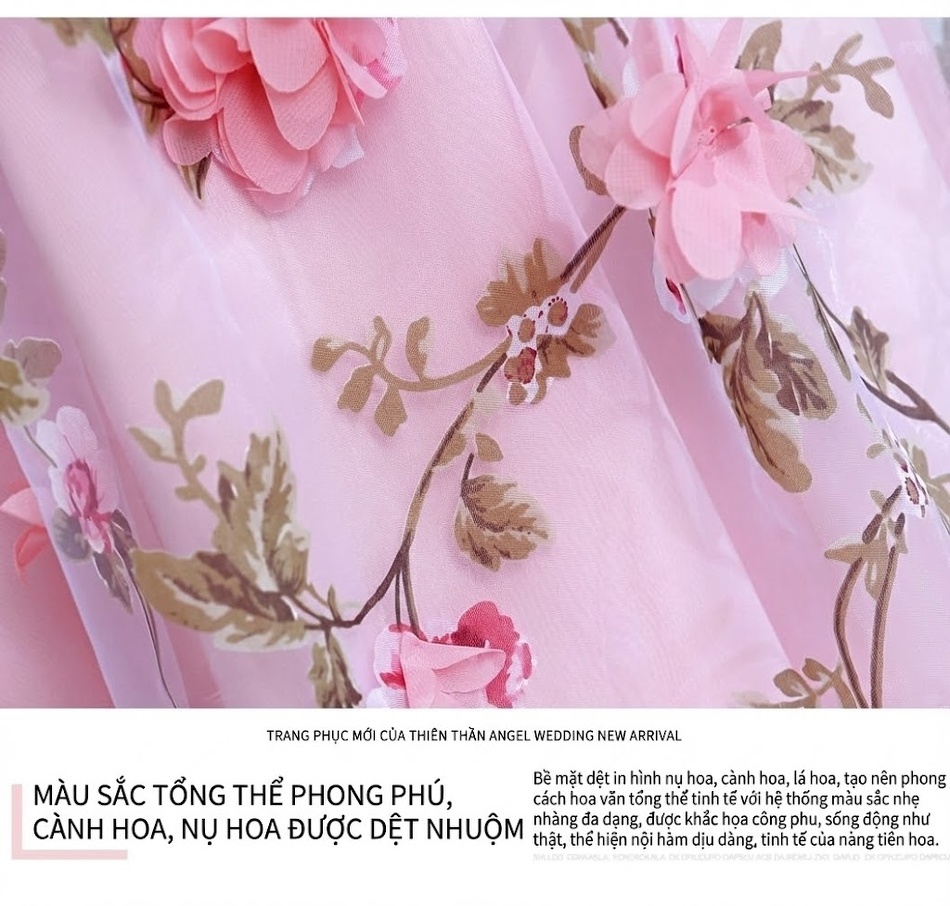Váy Dạ Hội/Tiệc Cưới Màu Hồng Đính Hoa 3D Phong Cách Hàn Quốc chi tiết 22