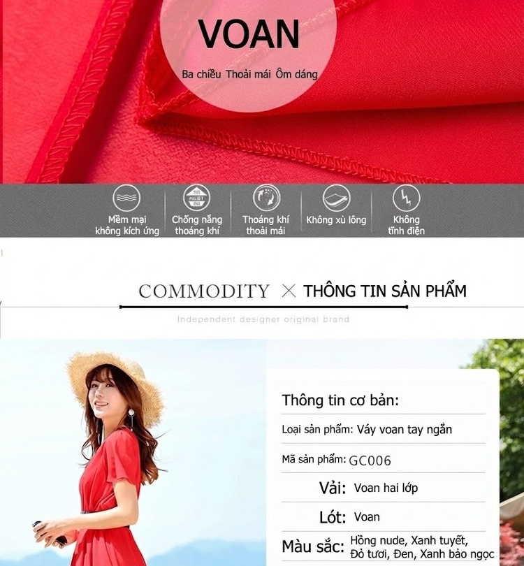 Váy Dài Nữ Che Bụng Tay Ngắn Chất Liệu Voan Màu Đỏ, Tím, Hồng, Xanh... chi tiết 5