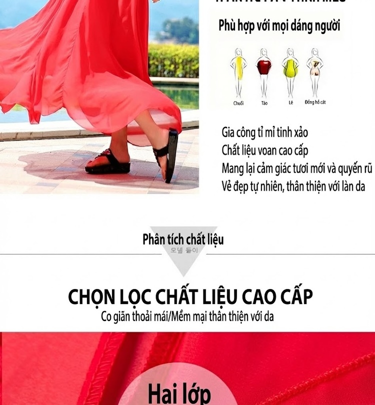Váy Dài Nữ Che Bụng Tay Ngắn Chất Liệu Voan Màu Đỏ, Tím, Hồng, Xanh... chi tiết 4