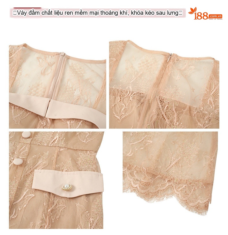 Váy Dài Nữ Cổ chữ Vuông Tay Ngắn Dáng Ôm Màu Hồng chi tiết 3