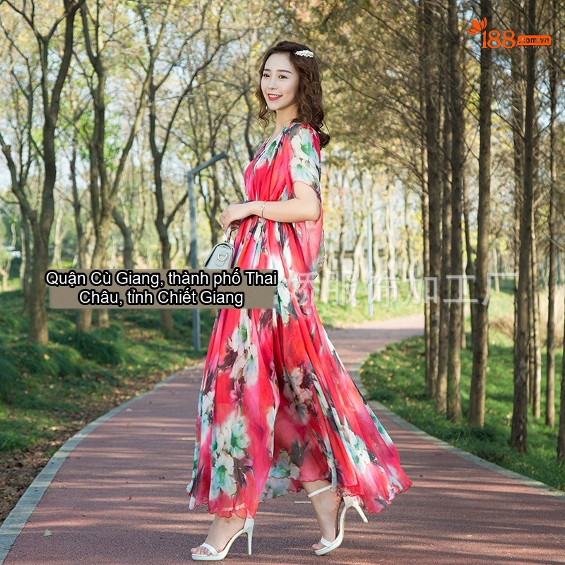 Váy Dài Nữ In Họa Tiết Bãi Biển Phong Cách Bohemian Chất Liệu Voan chi tiết 4