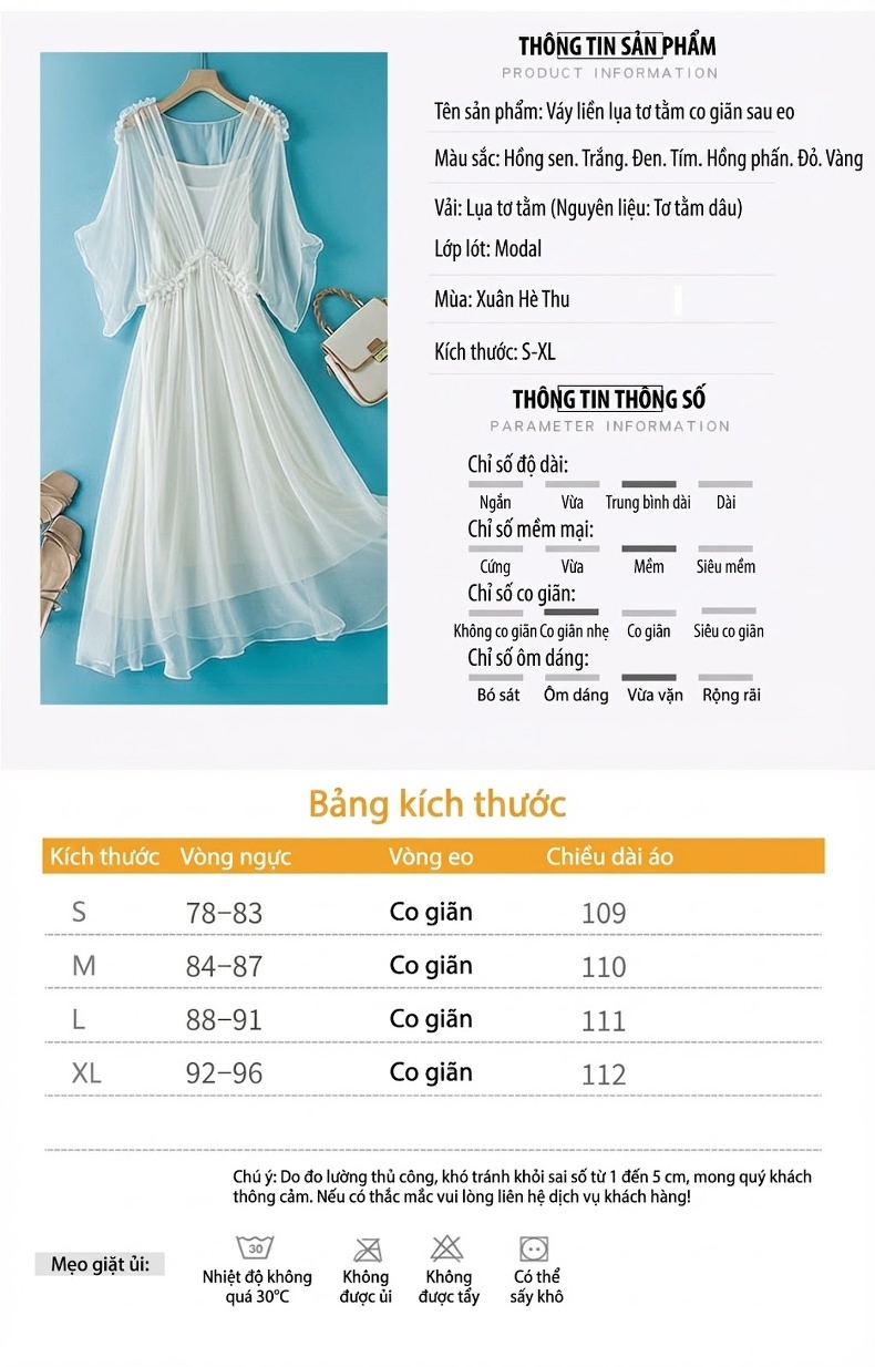 Váy Dài Nữ Lụa Tằm Cao Cấp Cổ chữ V Khoe Dáng Thon Gọn Phong Cách Đi Biển Màu Tím, Hồng, Vàng, Trắng... chi tiết 5