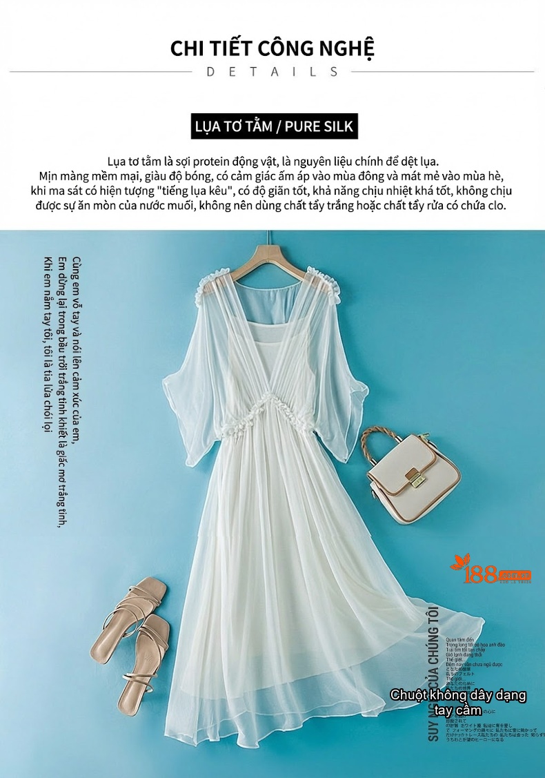 Váy Dài Nữ Lụa Tằm Cao Cấp Cổ chữ V Khoe Dáng Thon Gọn Phong Cách Đi Biển Màu Tím, Hồng, Vàng, Trắng... chi tiết 6