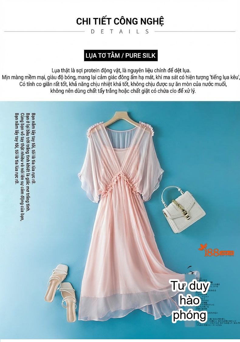Váy Dài Nữ Lụa Tằm Cao Cấp Cổ chữ V Khoe Dáng Thon Gọn Phong Cách Đi Biển Màu Tím, Hồng, Vàng, Trắng... chi tiết 17