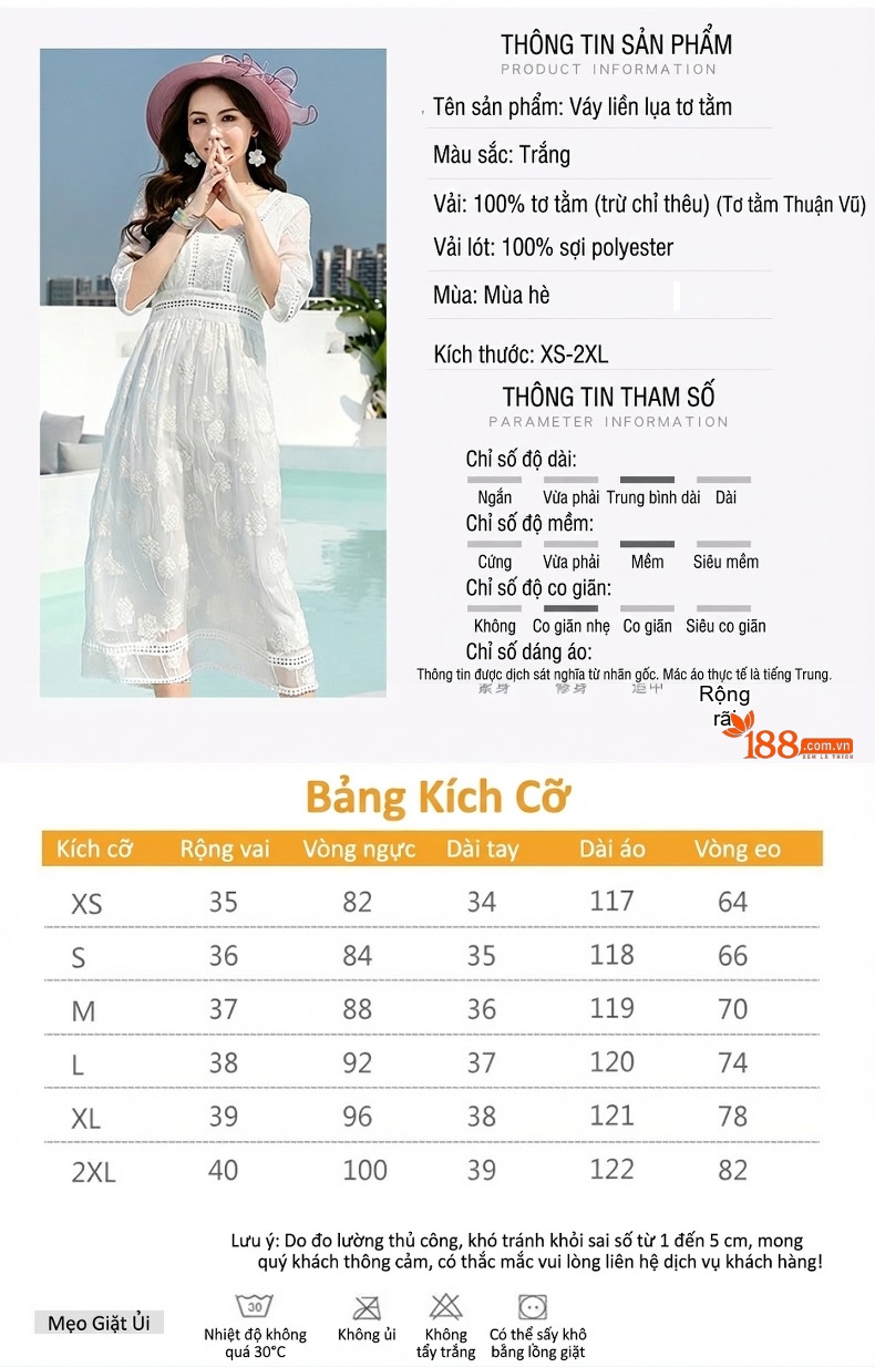 Váy Dài Nữ Lụa Tằm Tơ V Cổ Tay Ngắn Eo Thun Đi Biển Màu Trắng chi tiết 5