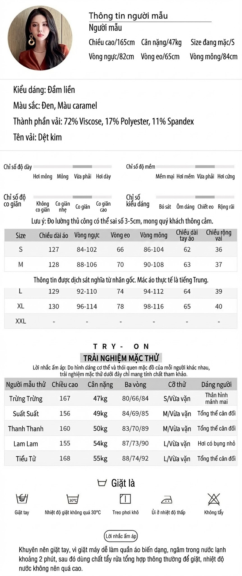Váy Dài Nữ Ôm Dáng Chiết Eo Cổ chữ V Yếm Xẻ Tà Màu Đen, Nâu chi tiết 2