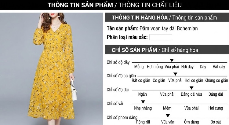 Váy Dài Nữ Tay Loa Cổ Điển Bohemian In Hoa Voan Lụa Eo Cao Màu Vàng chi tiết 3
