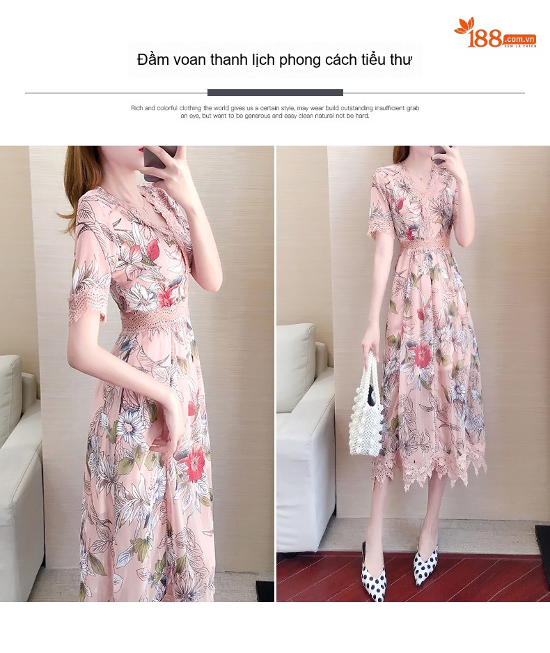 Váy Dài Nữ Voan Lụa Thắt Eo Đuôi Ren Phong Cách Tiên Nữ Màu Hồng chi tiết 2