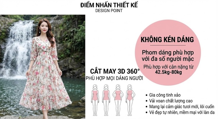 Váy Dài Tay Lỡ Nữ In Hoa Nhí Chất Liệu Voan Phong Cách Thanh Lịch Màu Đỏ, Hồng, Trắng, Đen... chi tiết 3