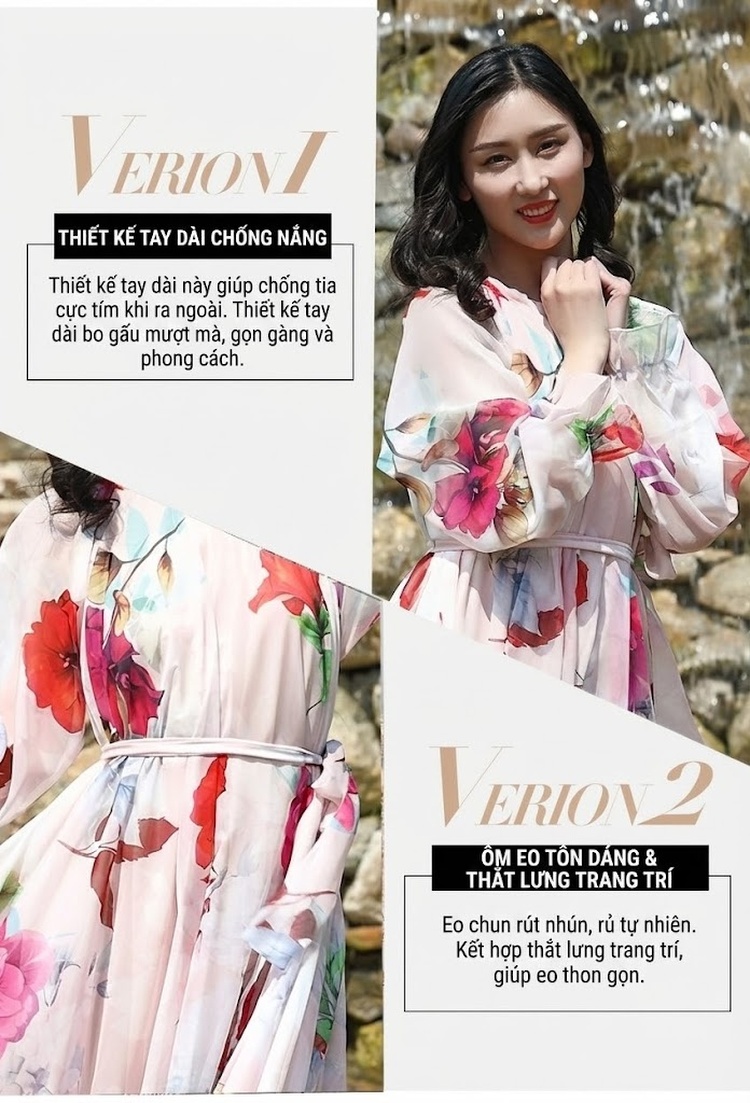 Váy Dài Tay Lỡ Nữ In Hoa Nhí Chất Liệu Voan Phong Cách Thanh Lịch Màu Đỏ, Hồng, Trắng, Đen... chi tiết 4