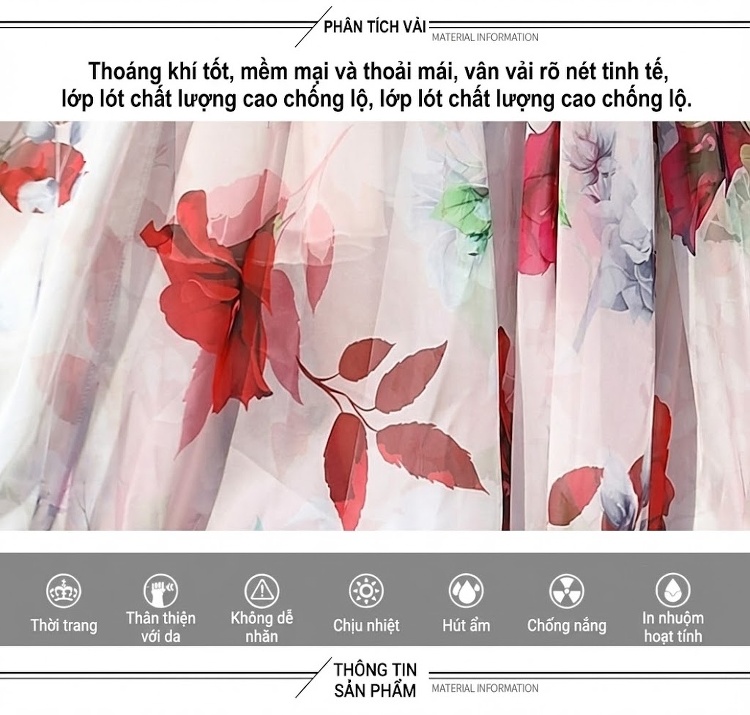Váy Dài Tay Lỡ Nữ In Hoa Nhí Chất Liệu Voan Phong Cách Thanh Lịch Màu Đỏ, Hồng, Trắng, Đen... chi tiết 5
