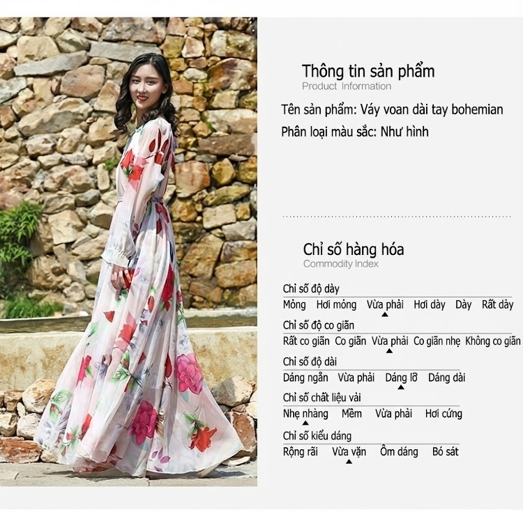 Váy Dài Tay Lỡ Nữ In Hoa Nhí Chất Liệu Voan Phong Cách Thanh Lịch Màu Đỏ, Hồng, Trắng, Đen... chi tiết 6