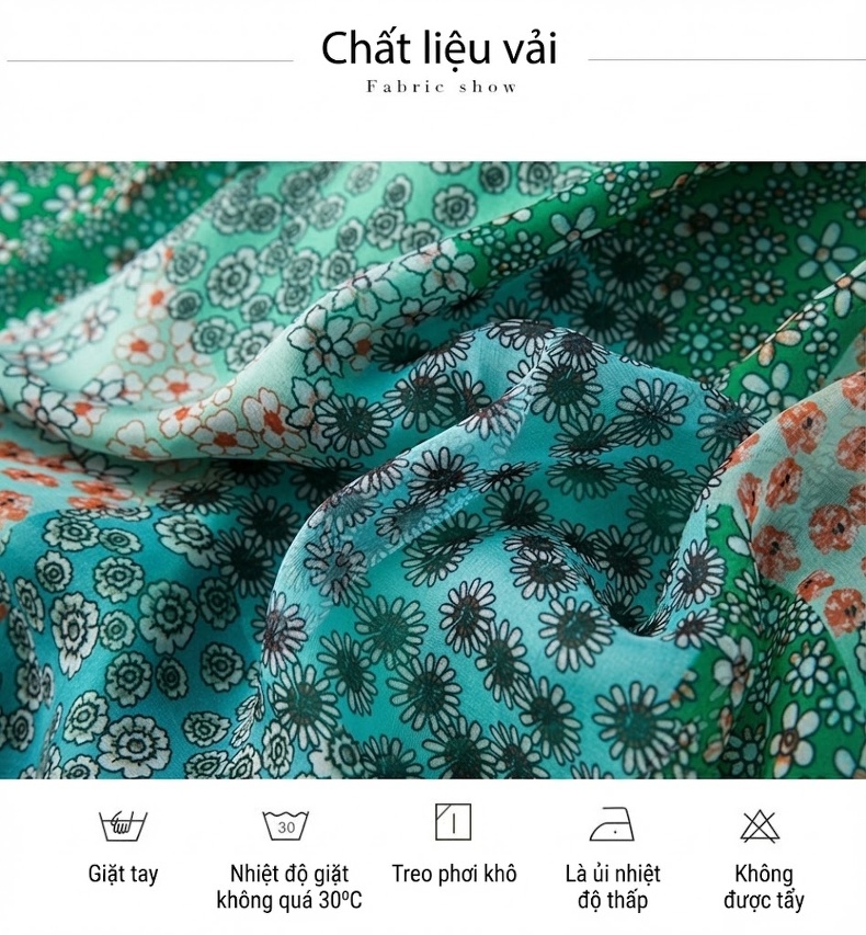 Váy Dài Tay Lụa Thật Dáng Xòe Eo Chun Thu Đông Màu Xanh Lá, Cam, Trắng chi tiết 4