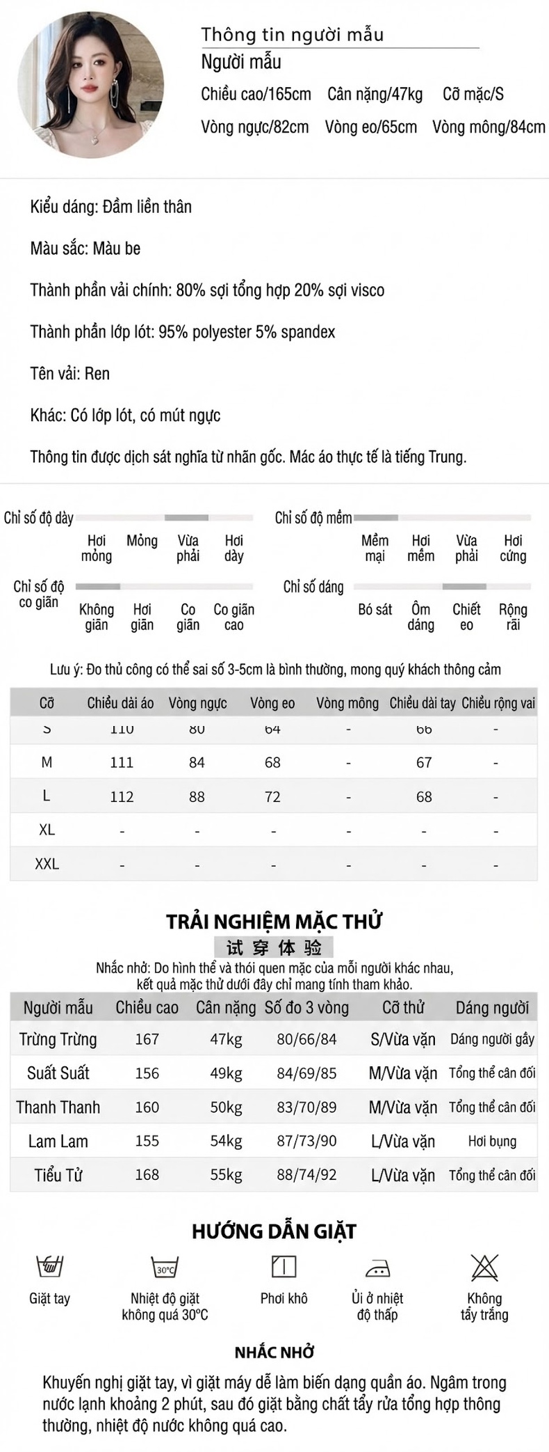 Váy Dài Tay Nữ Cổ chữ Vuông Ren Hoa, Thiết Kế Eo Thon Dáng Xòe Màu Kem chi tiết 2