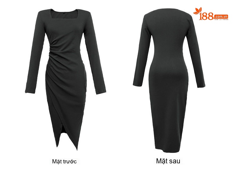 Váy Dài Tay Nữ Kiểu Pháp Thiết Kế Xẻ Tà Dáng Ôm Màu Đen, Nâu chi tiết 6