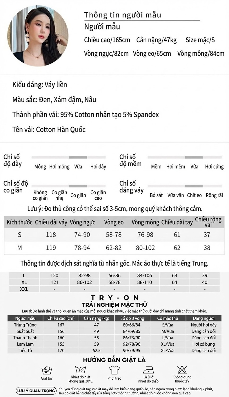 Váy Dài Tay Nữ Kiểu Pháp Thiết Kế Xẻ Tà Dáng Ôm Màu Đen, Nâu chi tiết 2